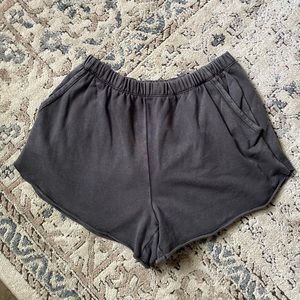 Aerie Real Good Sunset Terry Fleece High Waiste Shorts Gray, Sz. L